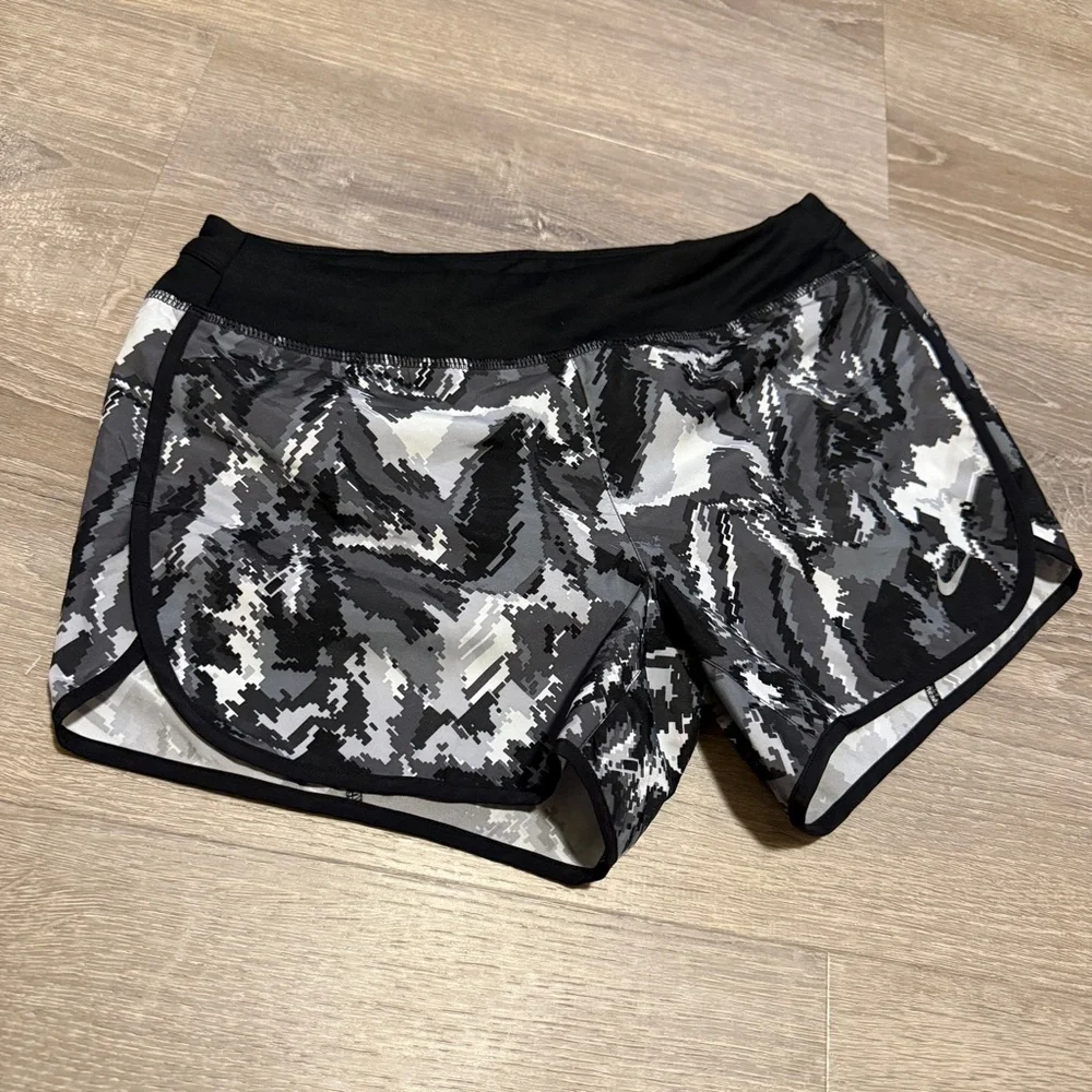 Nike Black and Gray Athletic Shorts with Reflective Finish-Size L